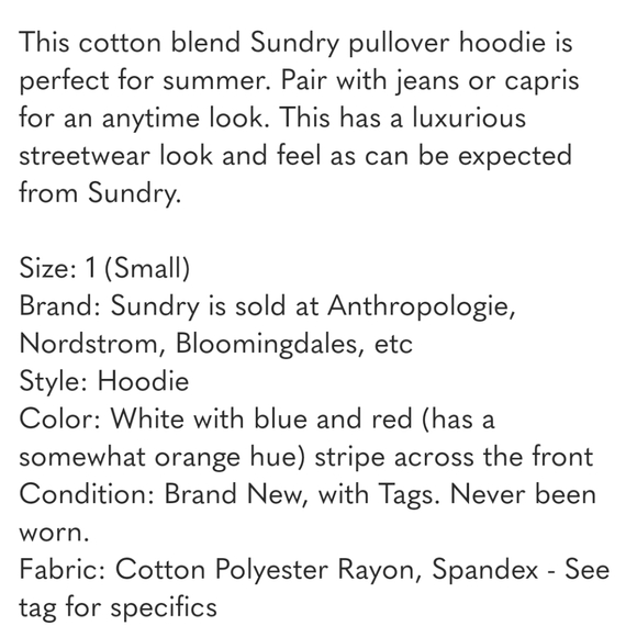 Sundry Knit Hoodie White Stripes Cotton Sweater Small - Picture 8 of 8